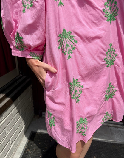 Pink w Green Floral LS Mini Dress
