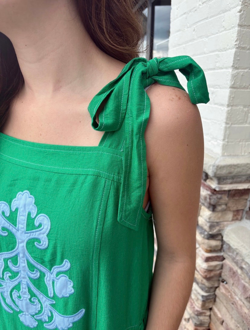 Embroidered Detail Maxi Dress With Tie Straps