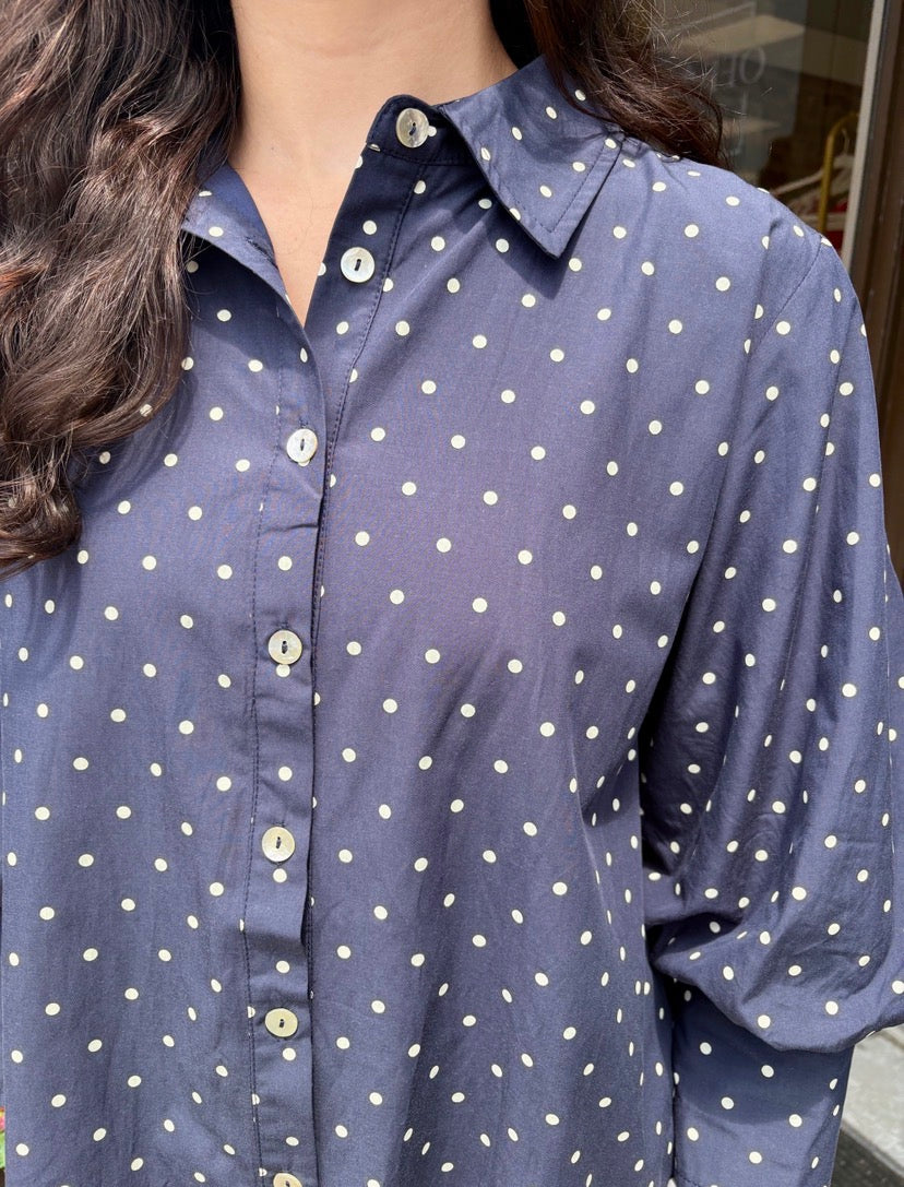 Navy Polka Dot Button Blouse