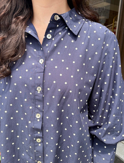 Navy Polka Dot Button Blouse