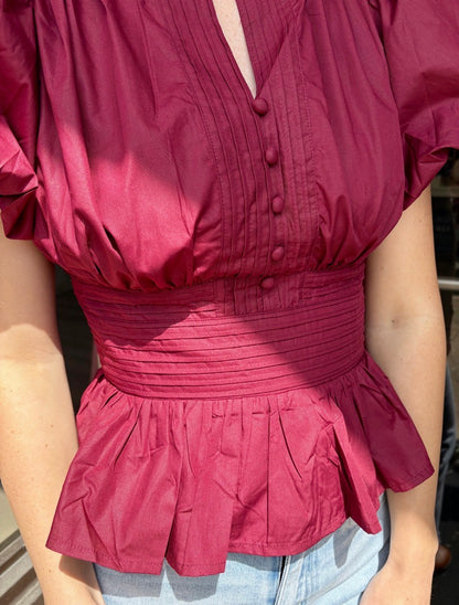 Elastic Detail Puff Sleeve Blouse