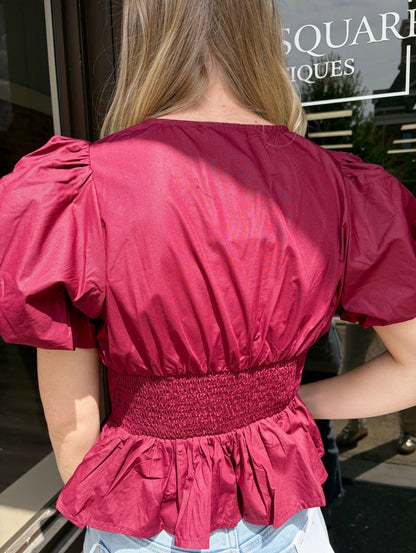 Elastic Detail Puff Sleeve Blouse