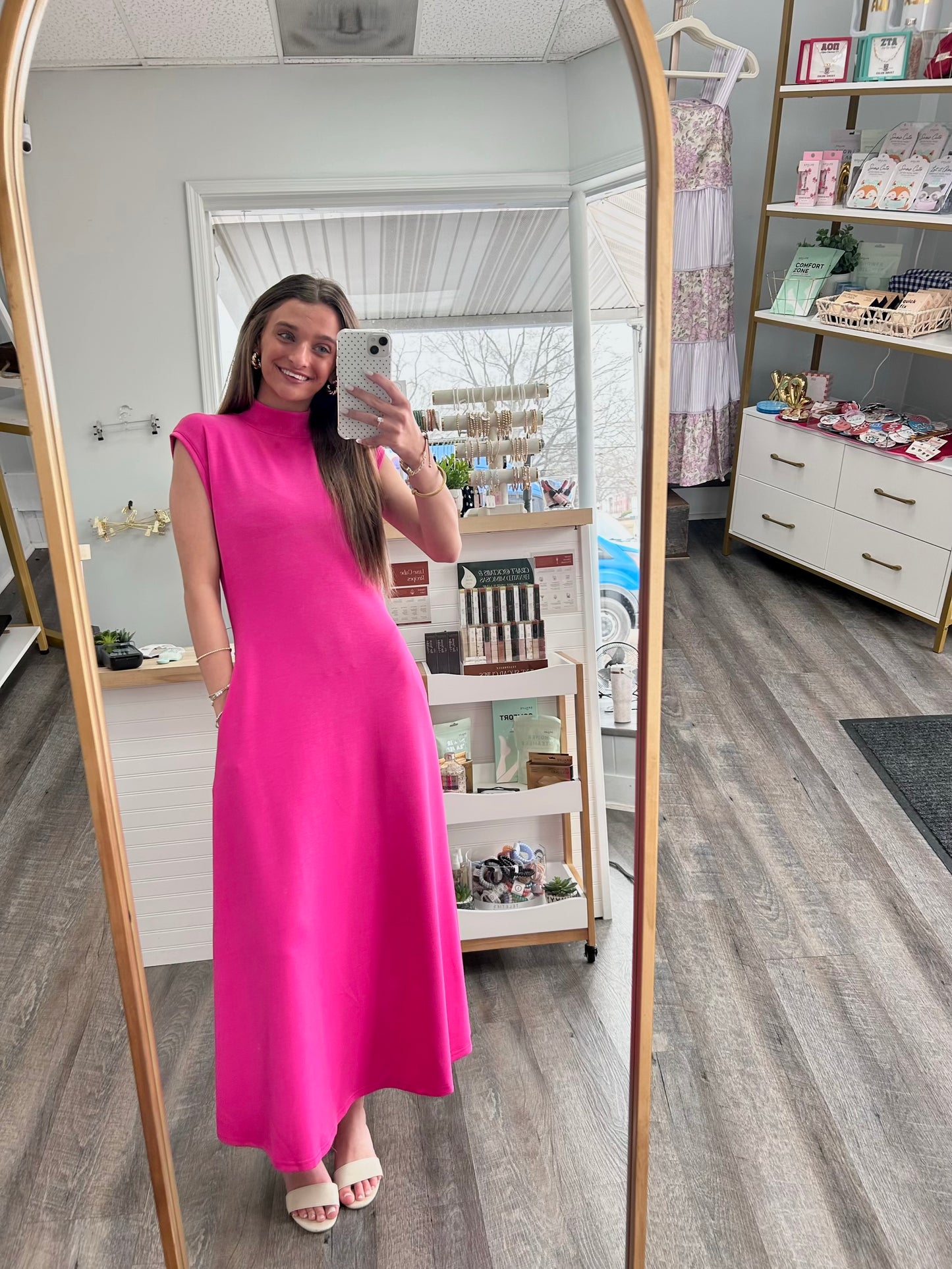 Pink Cap Sleeve Maxi Dress