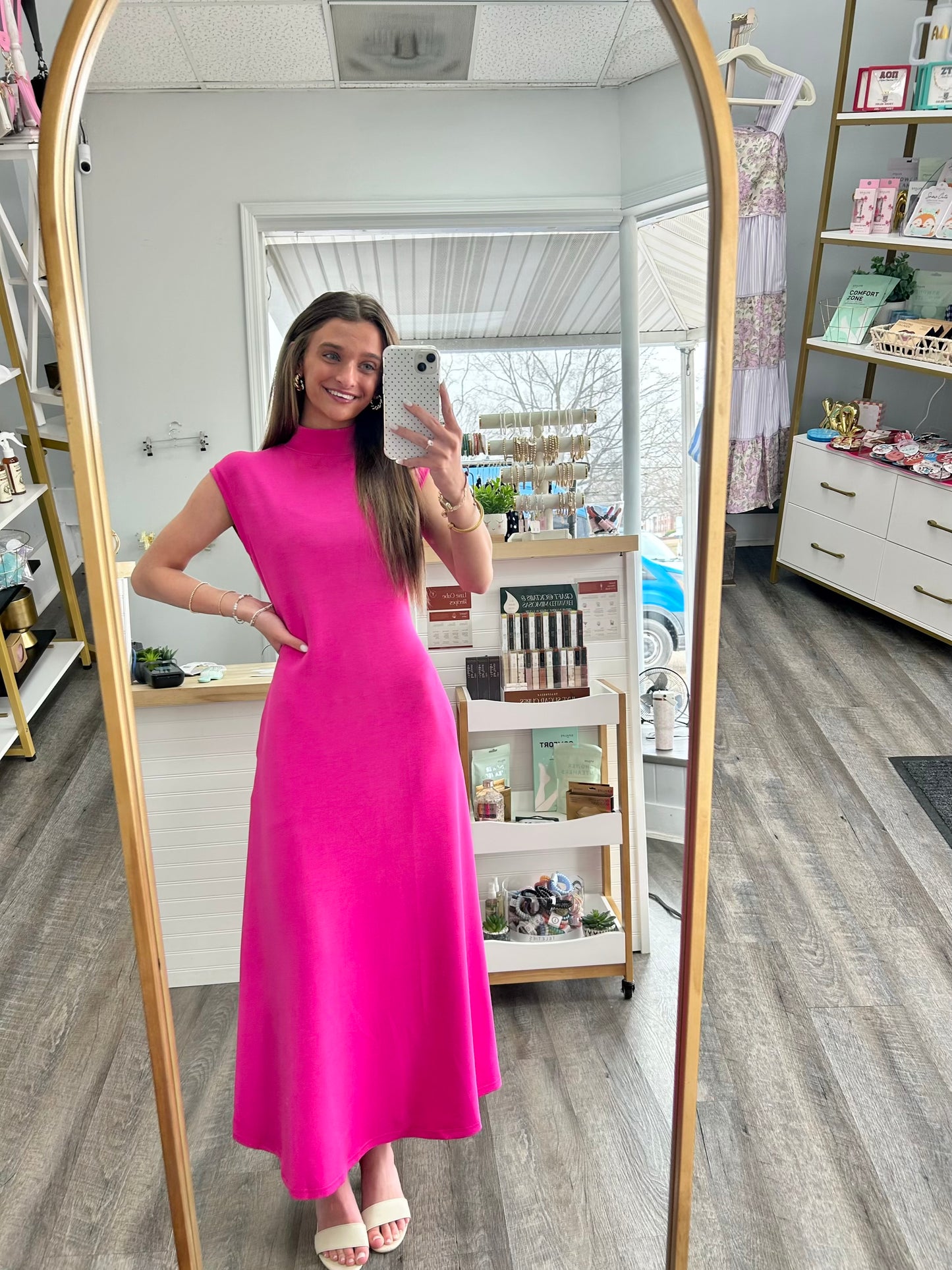 Pink Cap Sleeve Maxi Dress