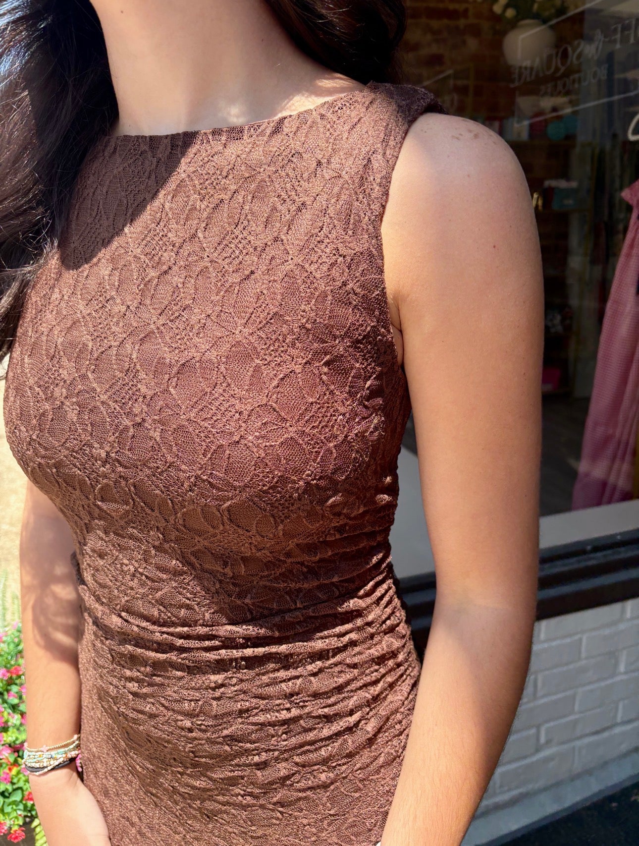 Lace Ruched Detail Tank Midi