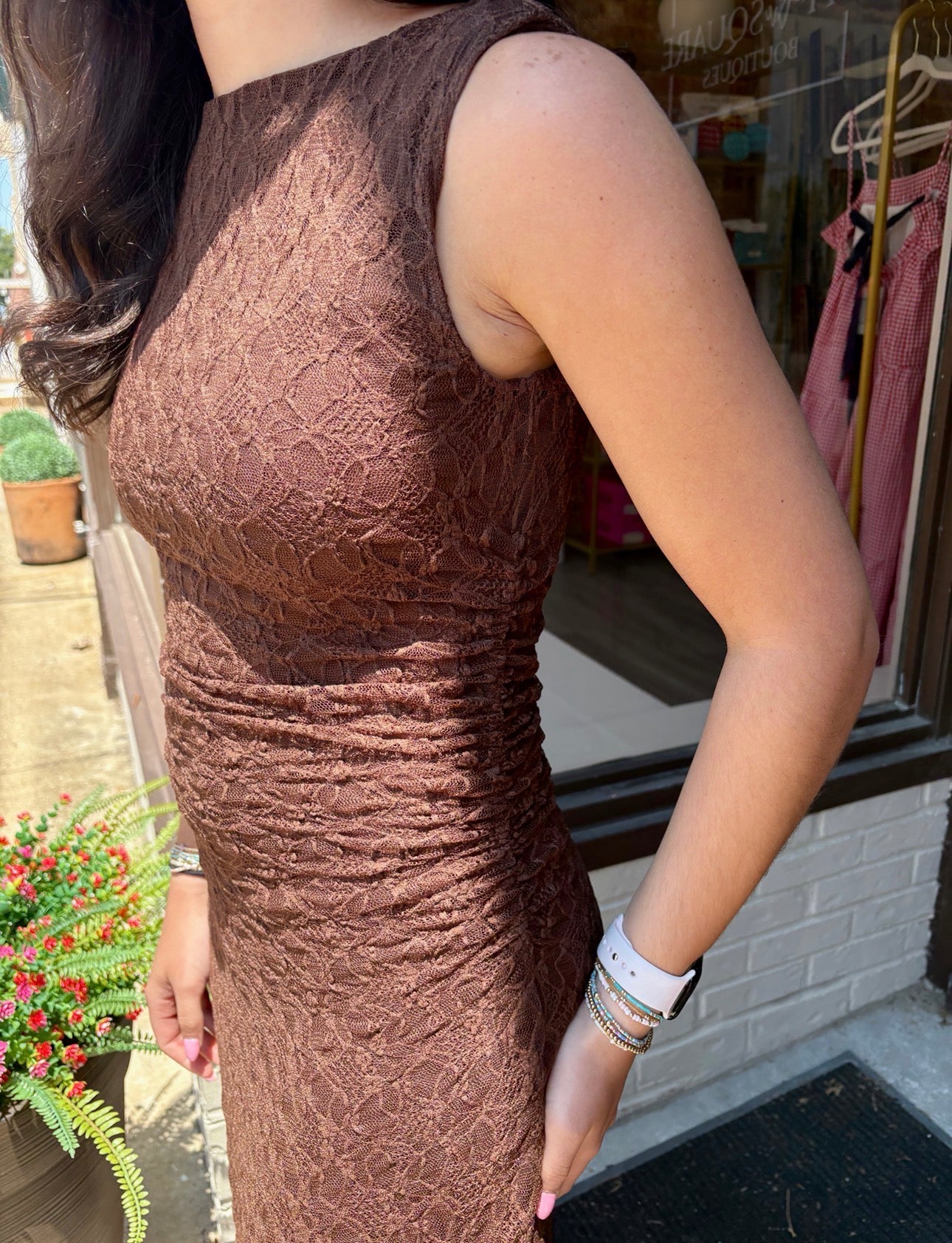 Lace Ruched Detail Tank Midi