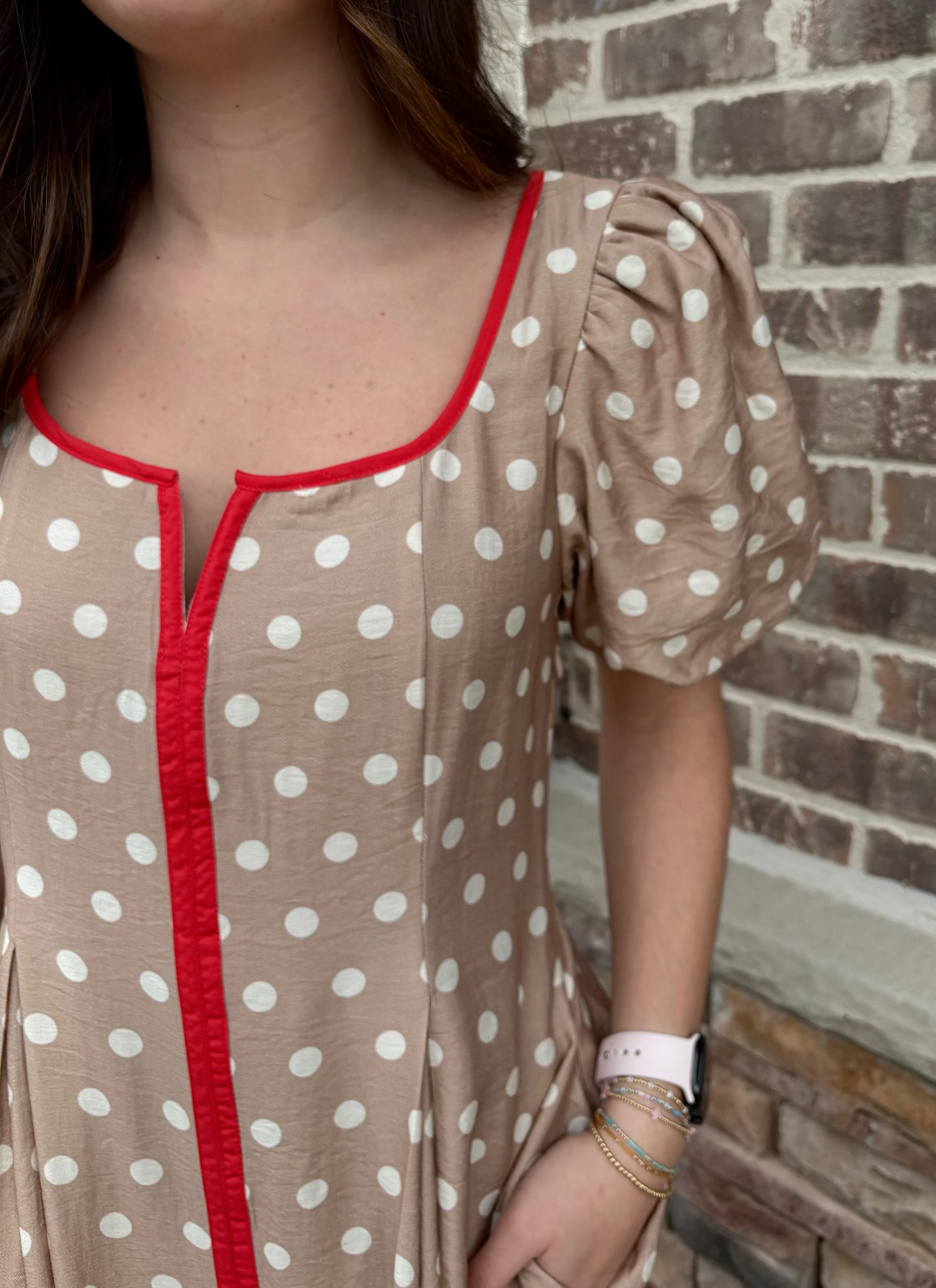 Polka dot w Red Contrast Hem Dress