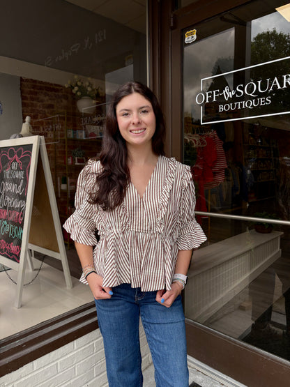 Brown Ruffle Collar Blouse