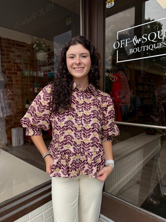 Blush Fall Floral Blouse