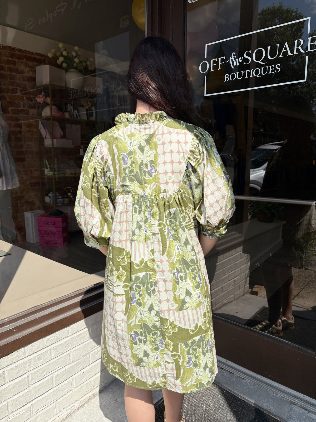 LS Green Floral Mini Dress