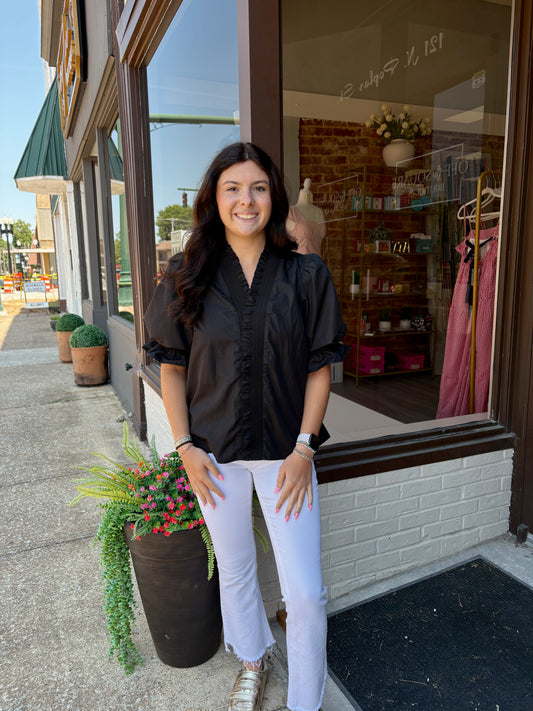 Black Ruffle Collar Top