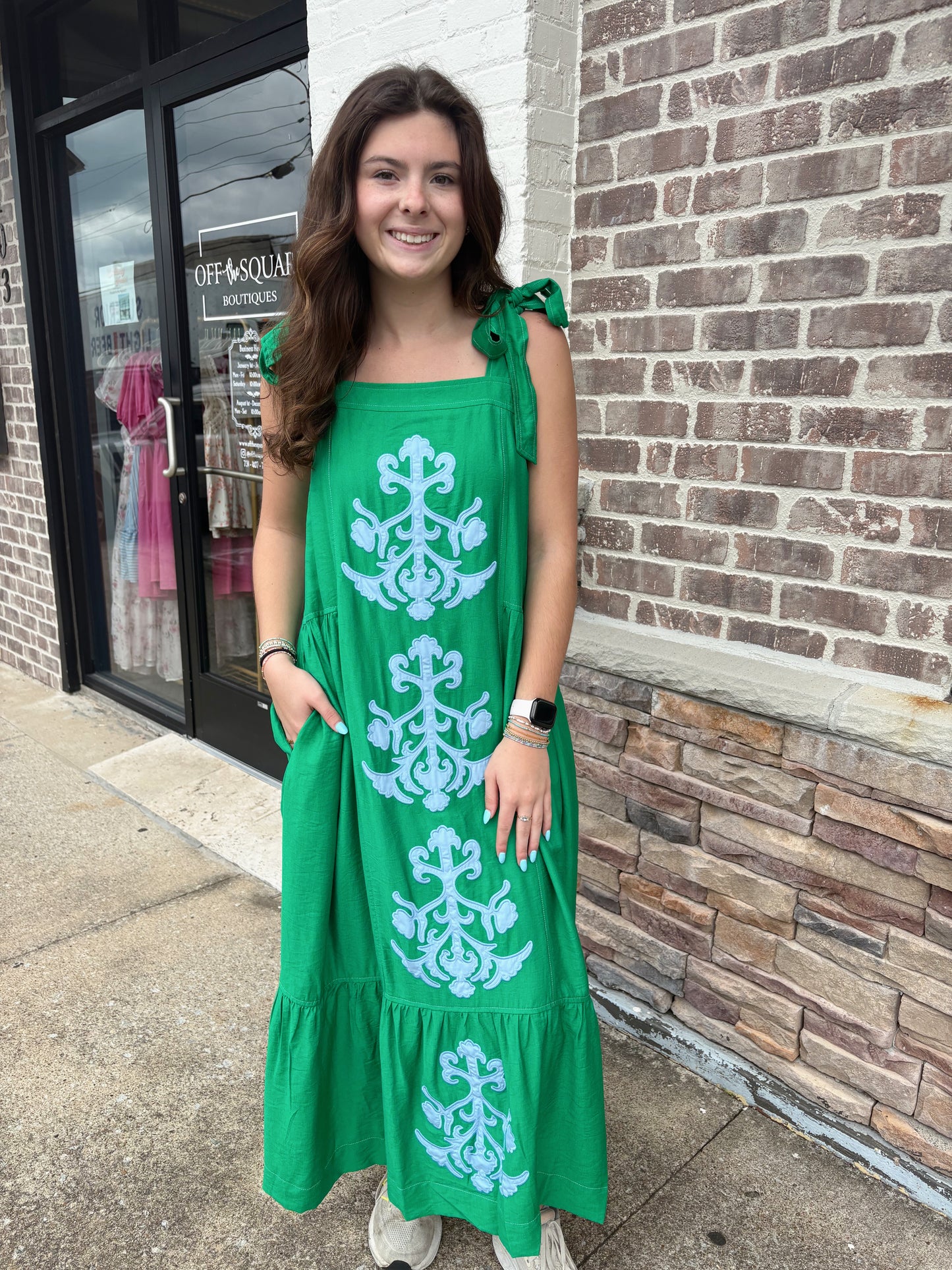 Embroidered Detail Maxi Dress With Tie Straps