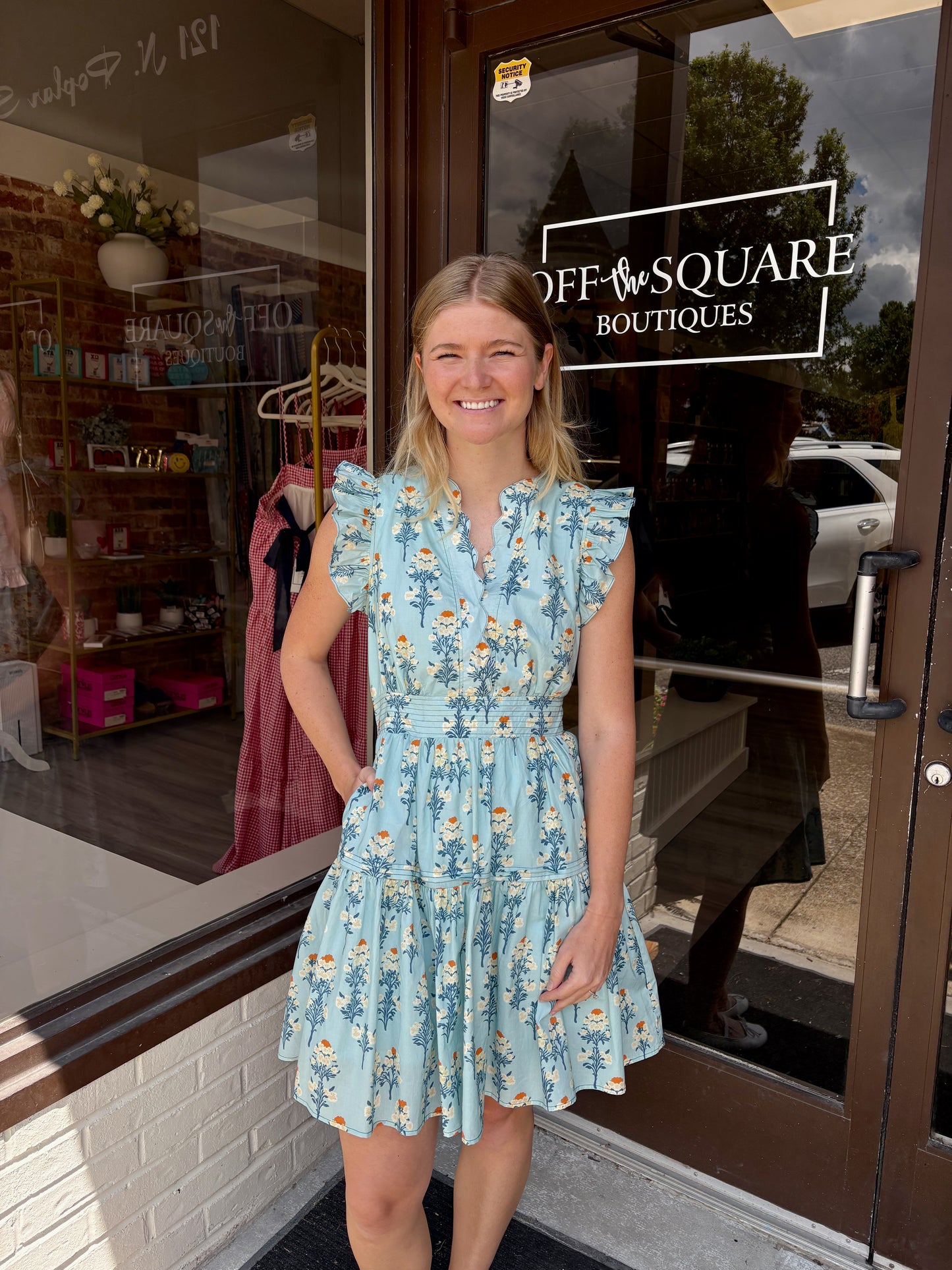 Floral Print Ruffle Sleeve Mini Dress w Scallop