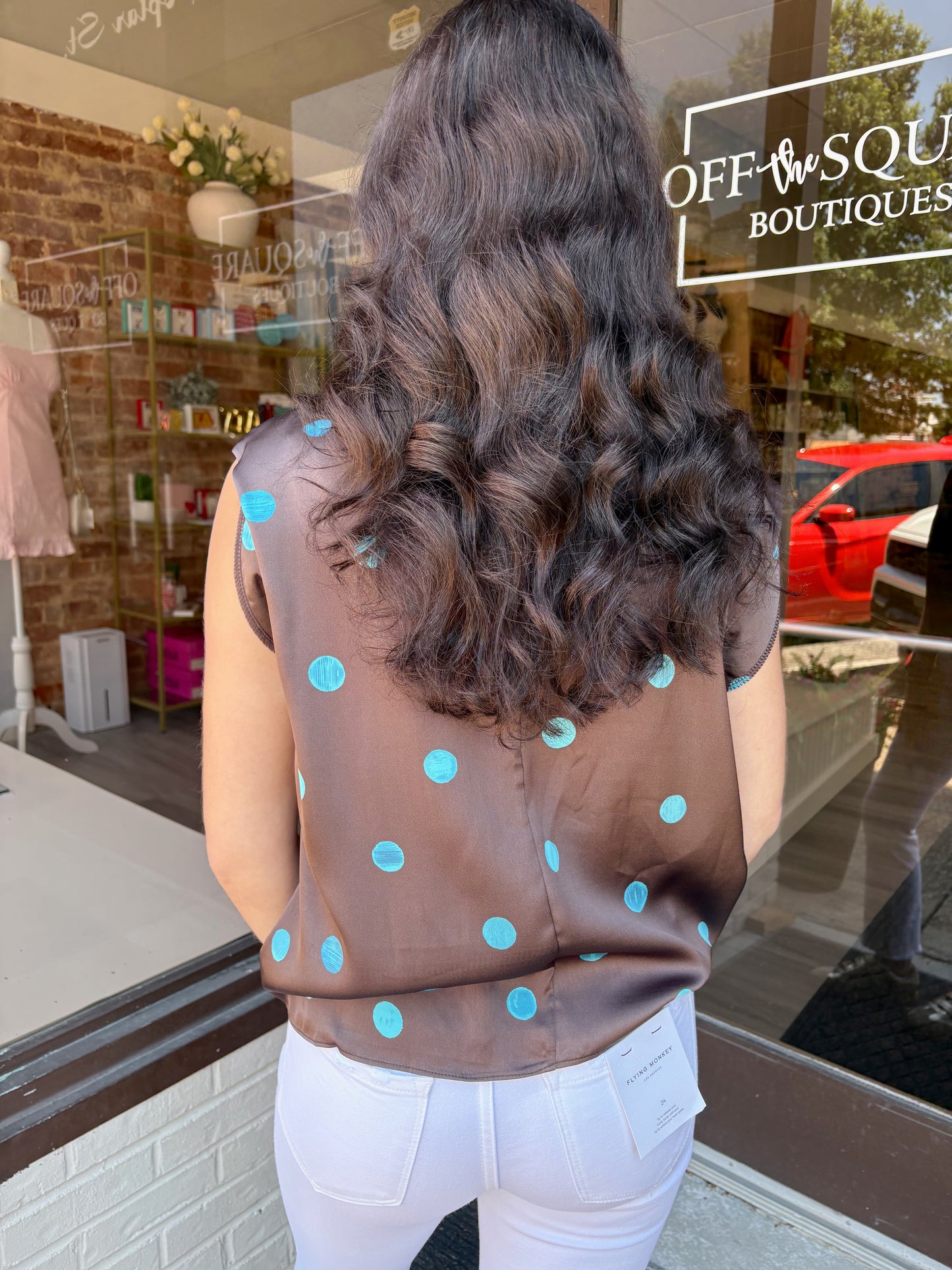 Cowl Mock Neck Sleeveless Top Polka Dot