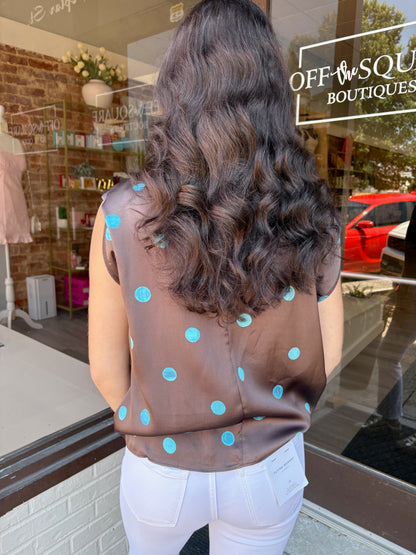 Cowl Mock Neck Sleeveless Top Polka Dot