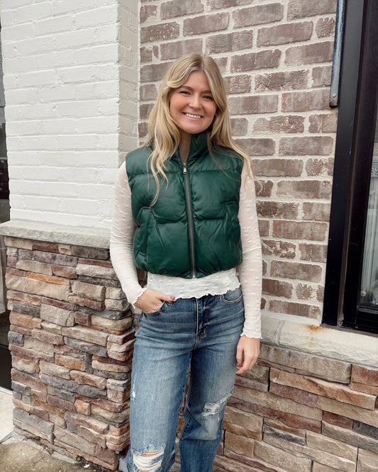 Faux Leather Puffer Green