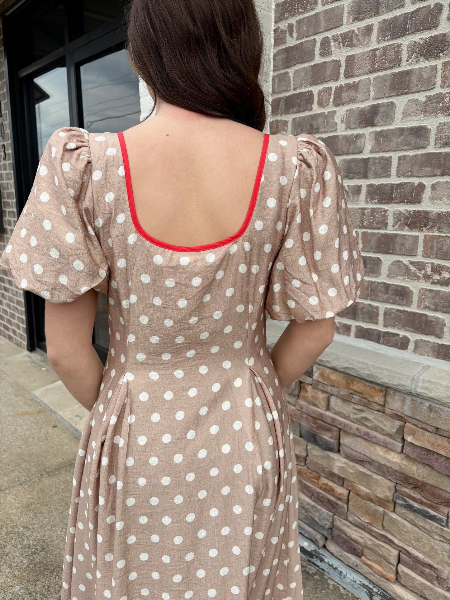 Polka dot w Red Contrast Hem Dress