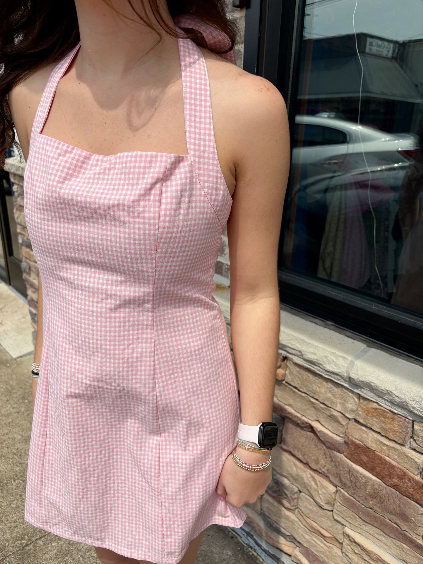 Halter Neck Gingham Mini Dress