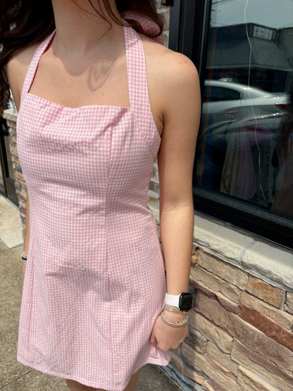 Halter Neck Gingham Mini Dress