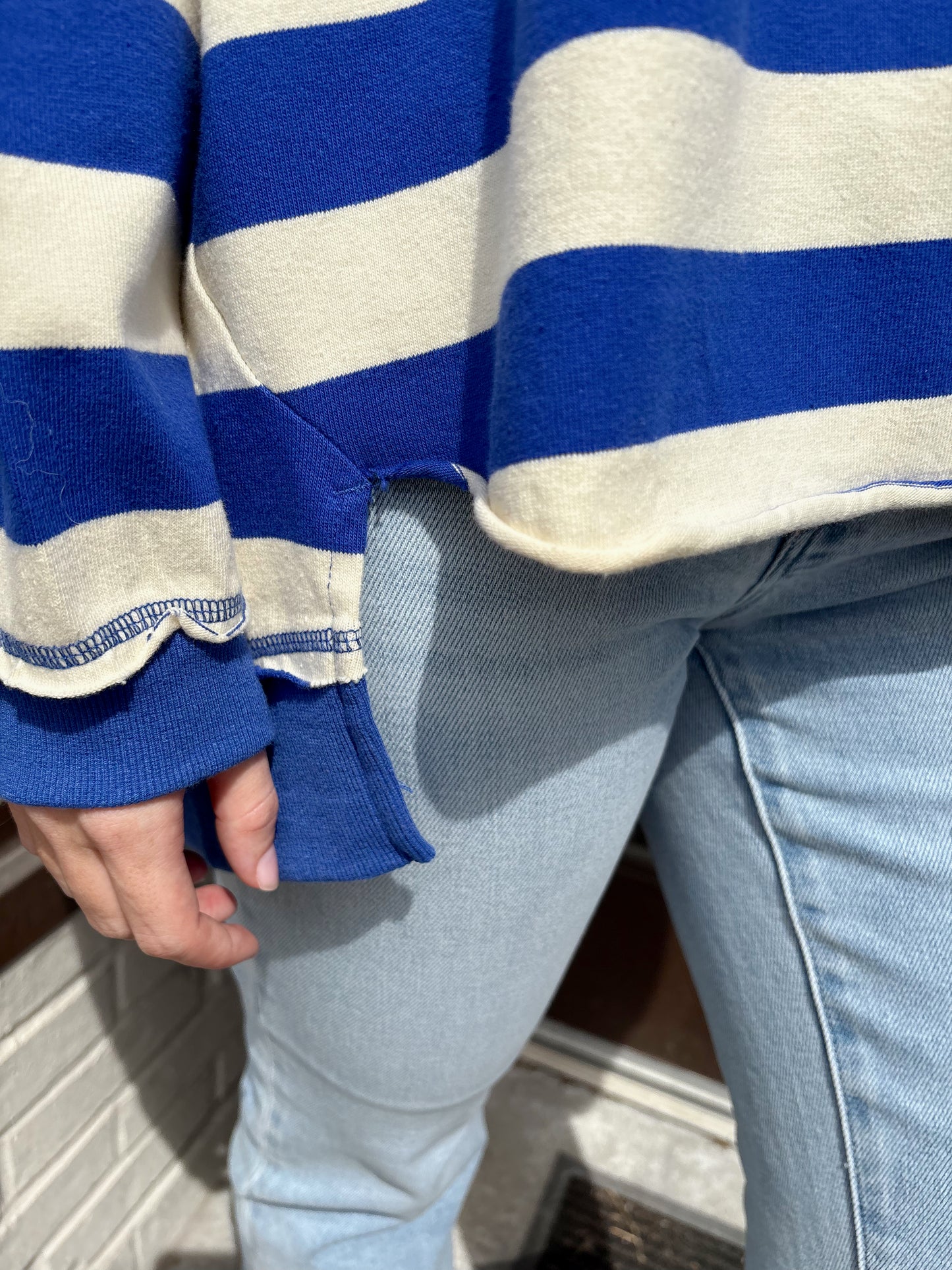 Blue/Ivory Stripe Oversized Sweatshirt