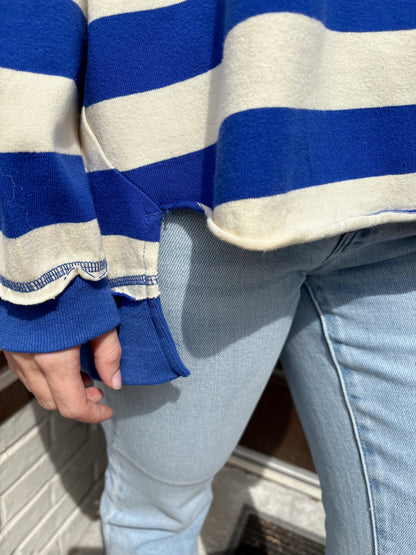 Blue/Ivory Stripe Oversized Sweatshirt