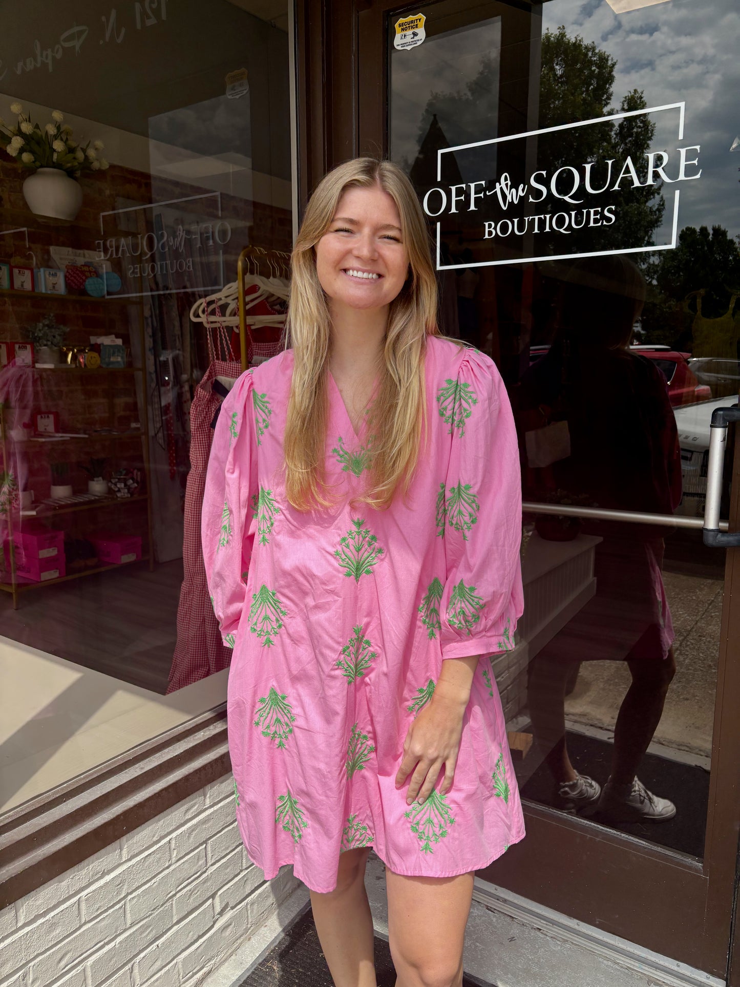 Pink w Green Floral LS Mini Dress