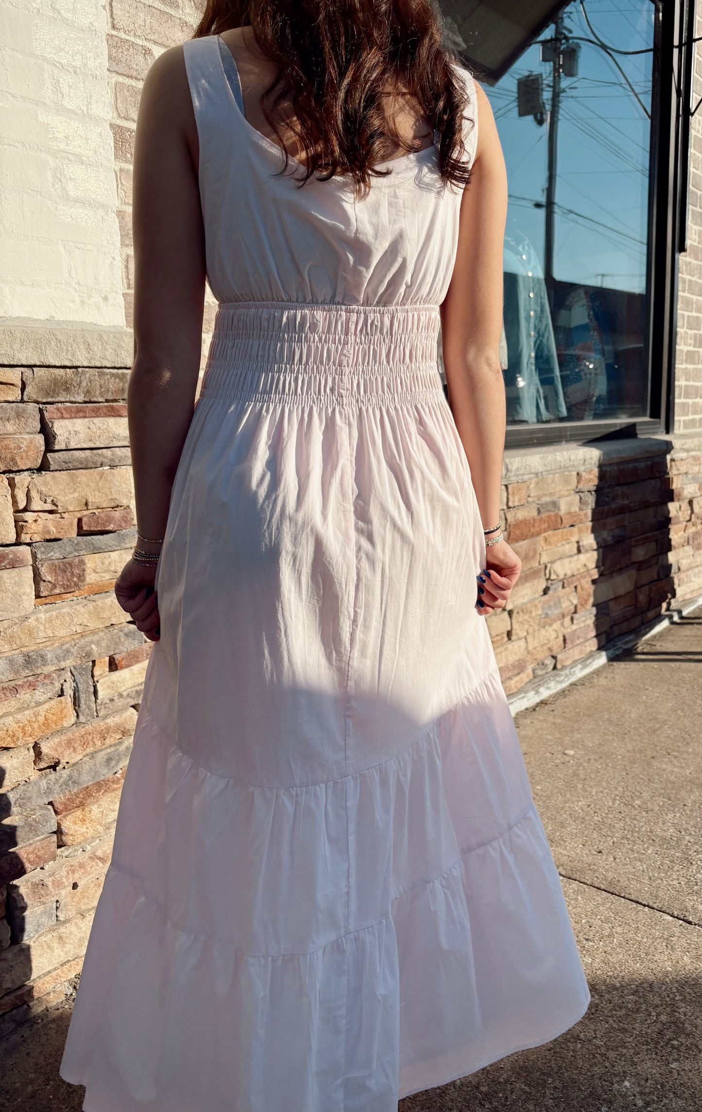 Smocked Sleeveless Midi Dress