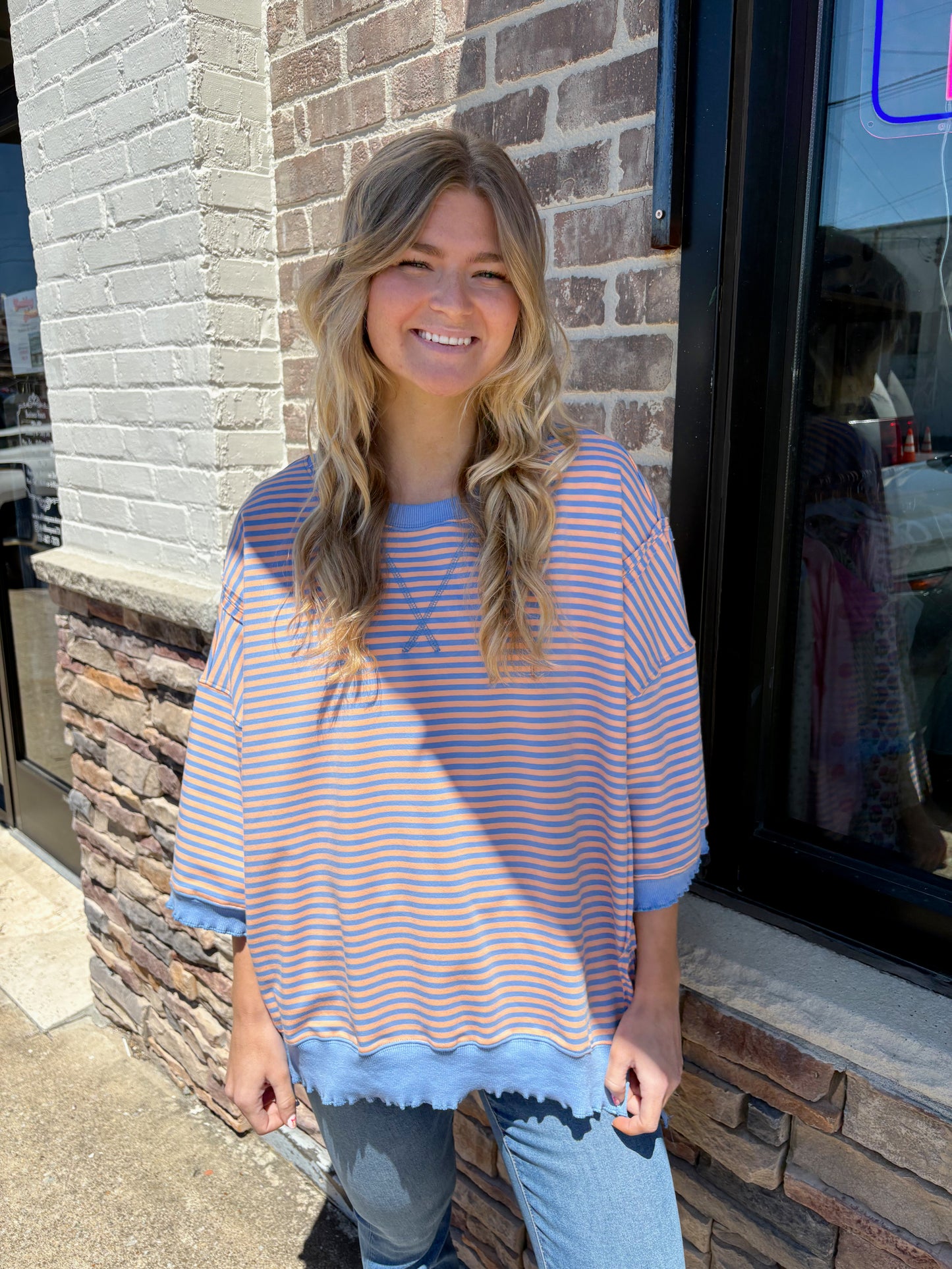 Blue/Orange Stripe Marrow Edge Tee