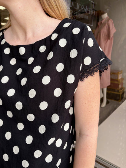 Polka Dot SS Lace Trim Top