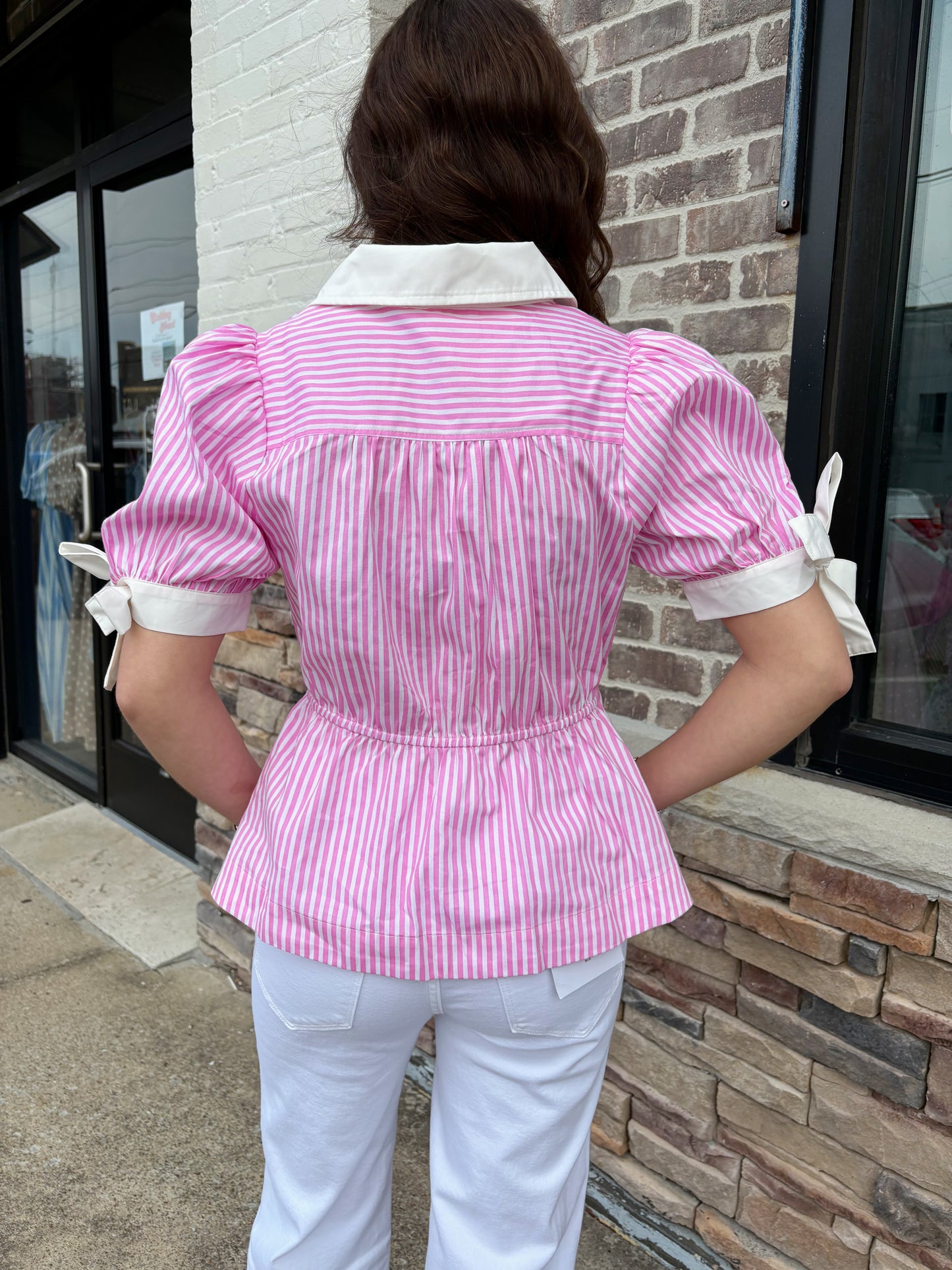 Pink Stripe w Bow Detail Top