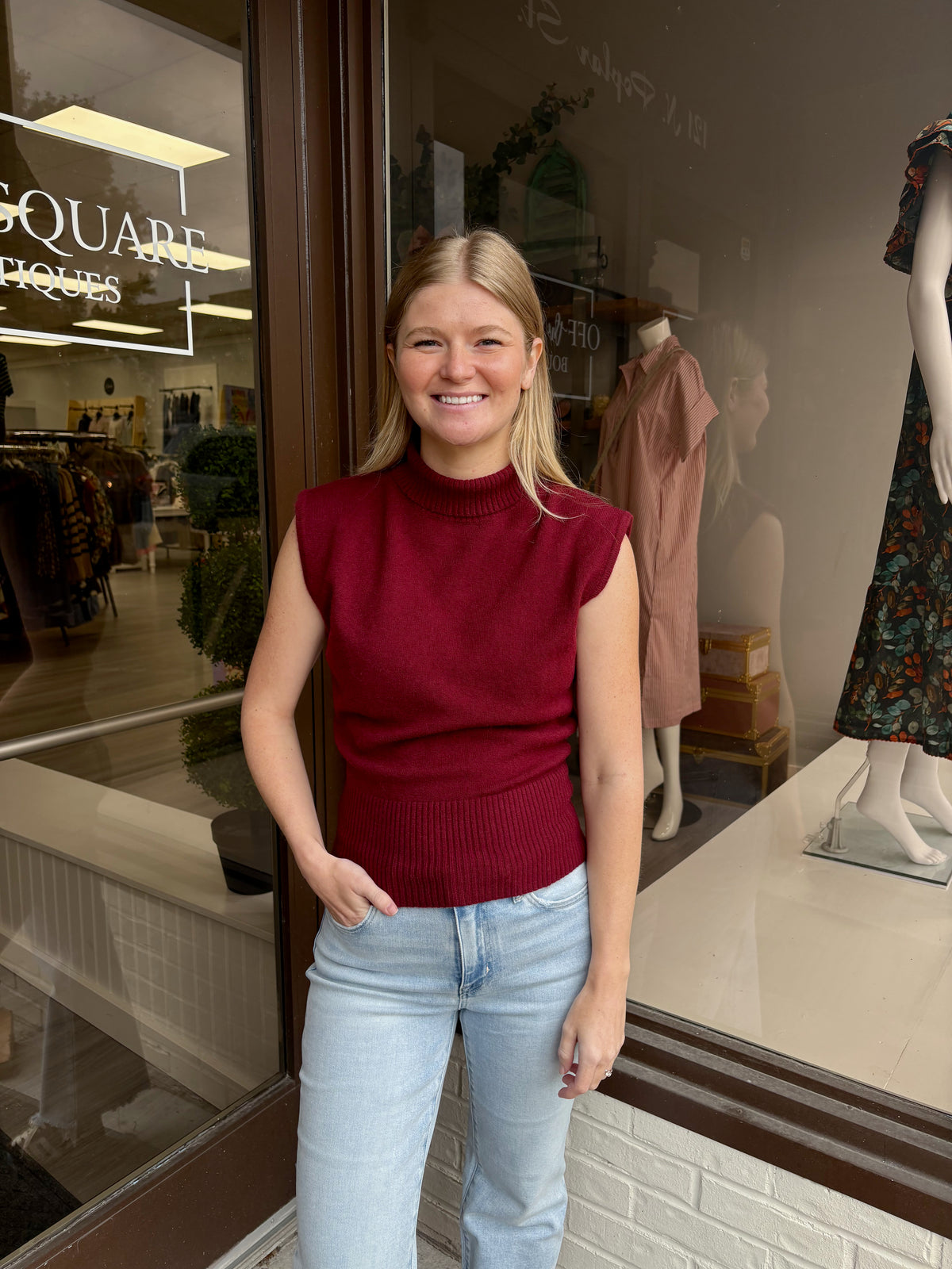 Sleeveless Turtleneck Ribbed Sweater