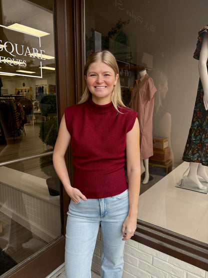 Sleeveless Turtleneck Ribbed Sweater