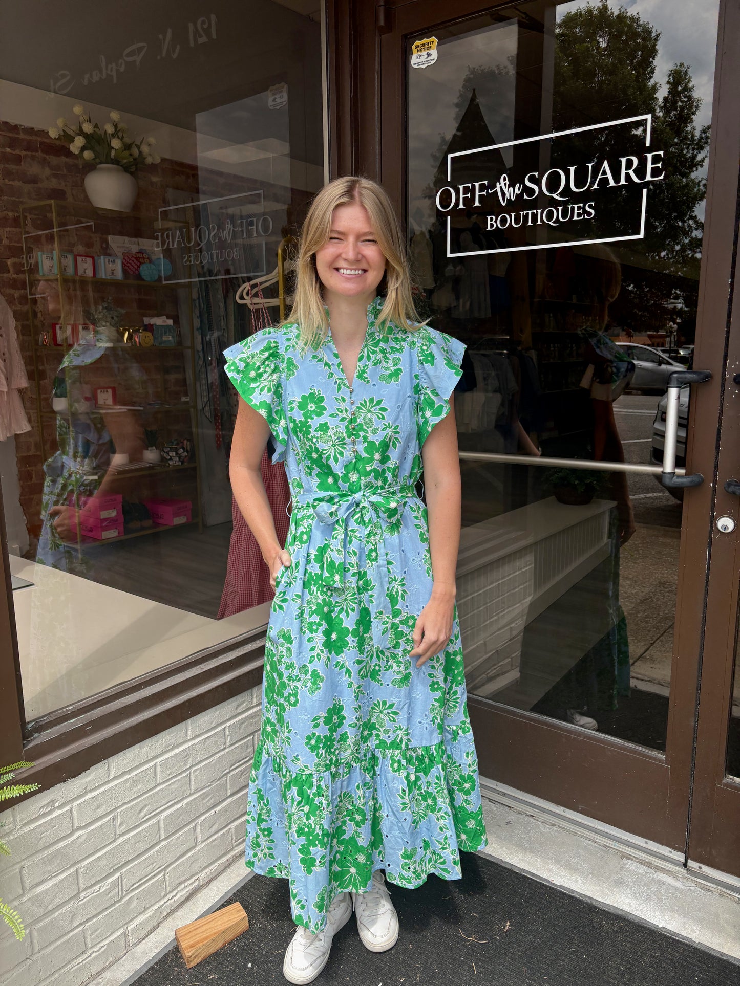 Eyelet Blue And Green Floral Dress