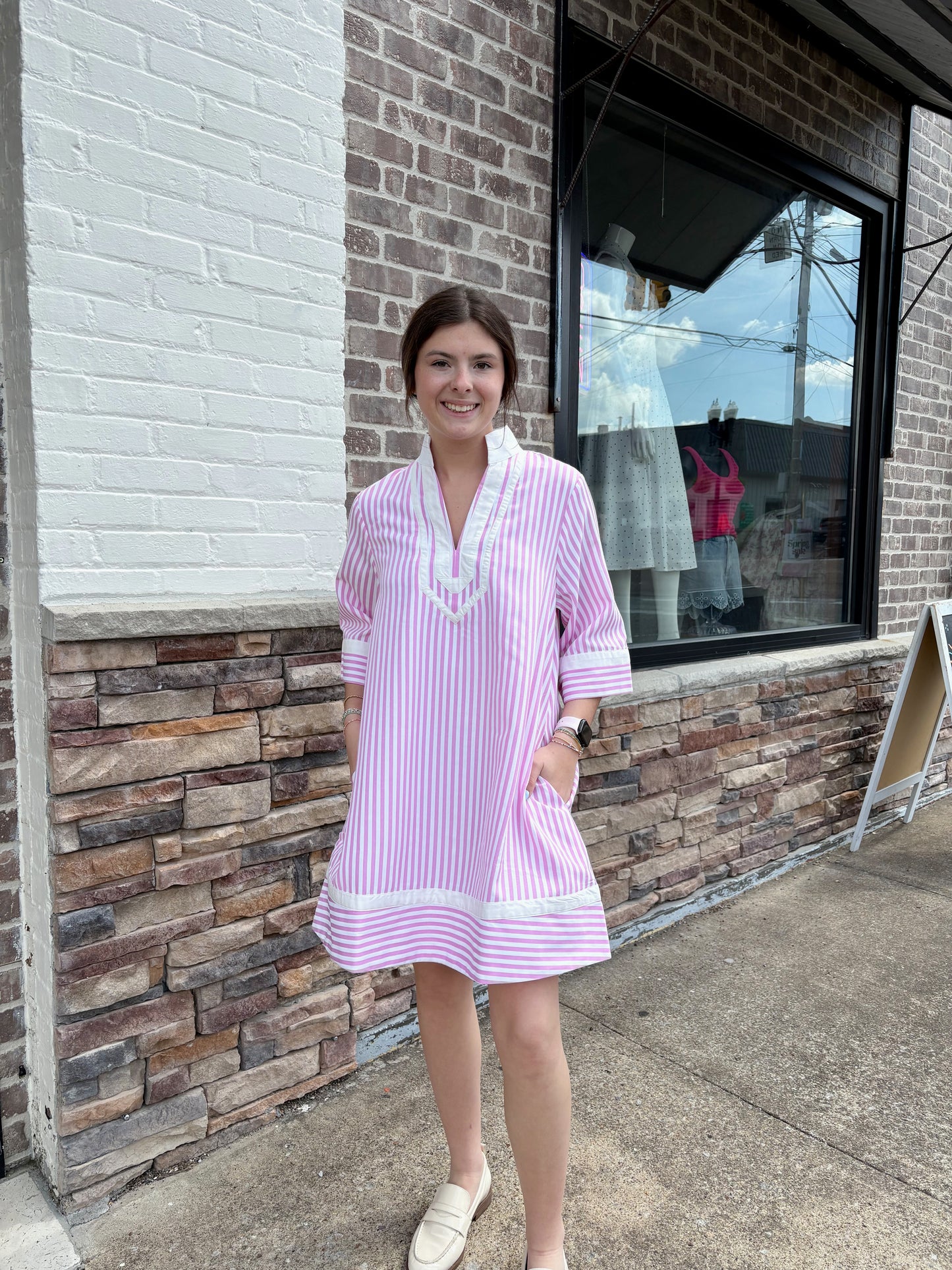 3/4 Sleeve Stripe Mini Dress