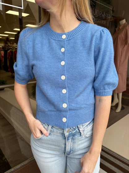 Blue Bubble Sleeve Cardigan