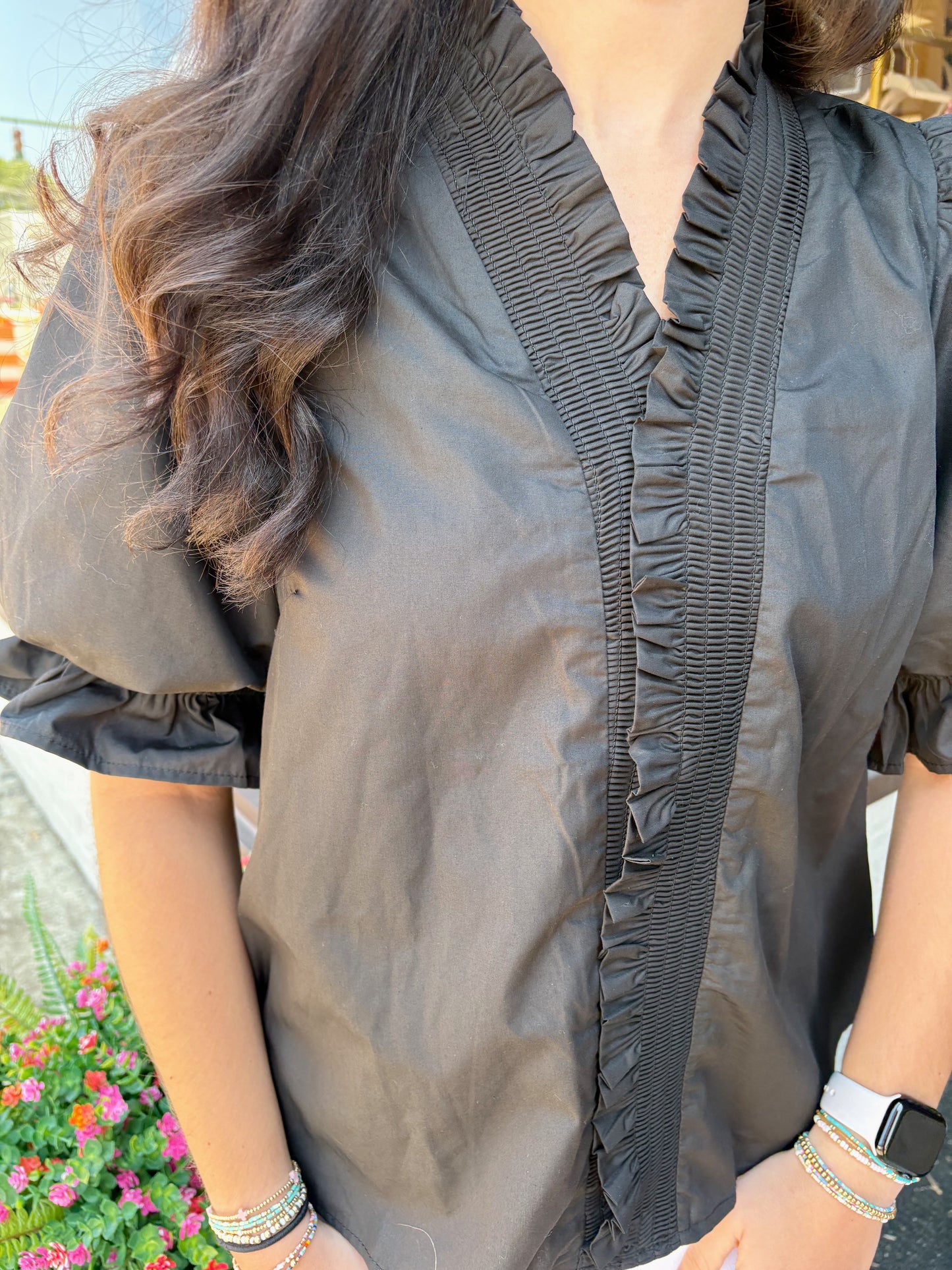 Black Ruffle Collar Top