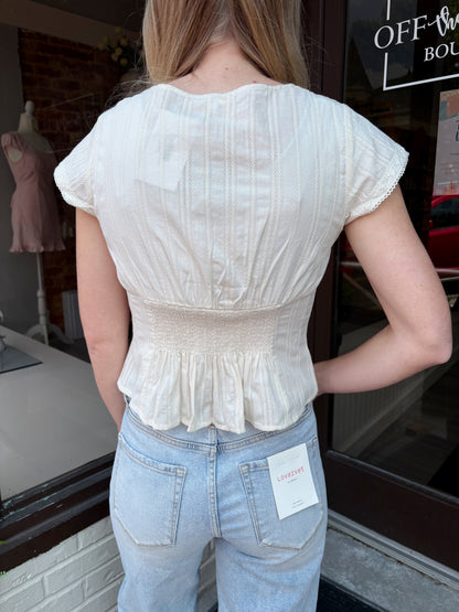 Lace Trim Babydoll Peplum Top