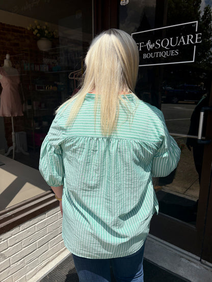 Striped Quarter Length Blouse Plus