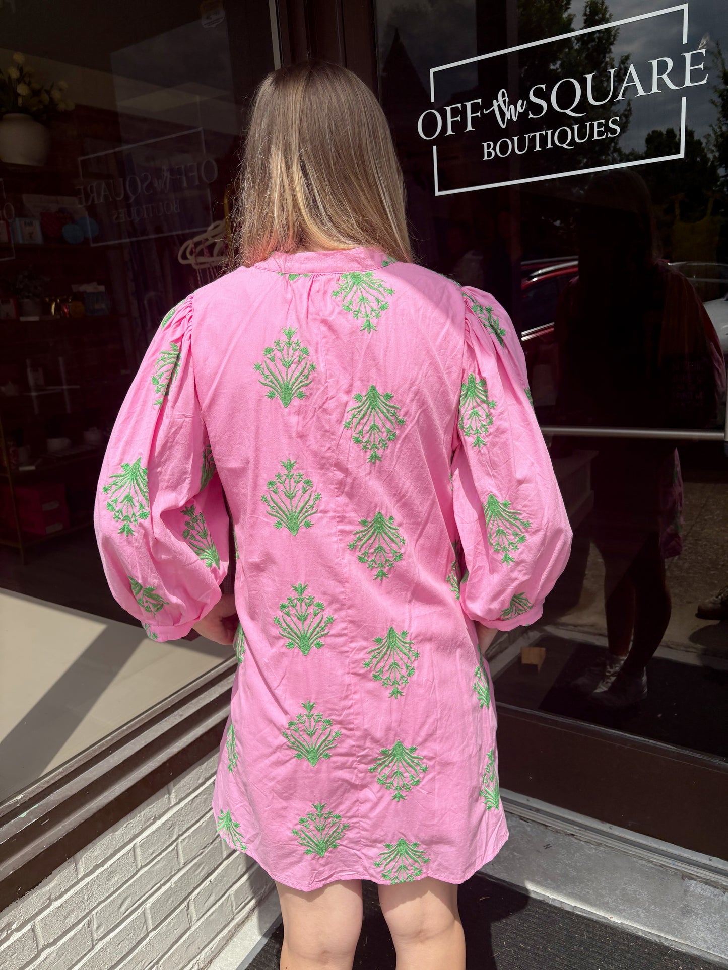 Pink w Green Floral LS Mini Dress