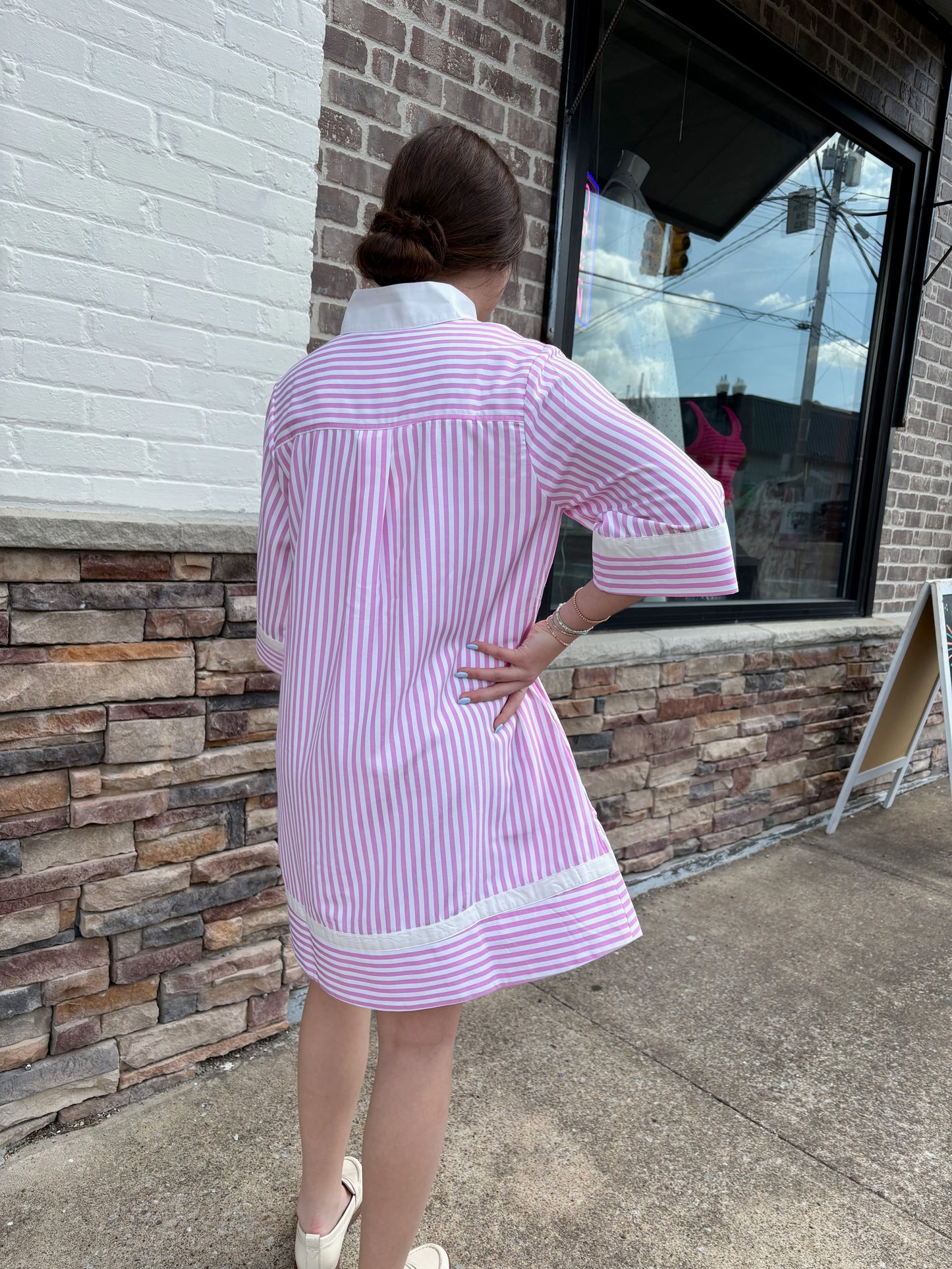 3/4 Sleeve Stripe Mini Dress