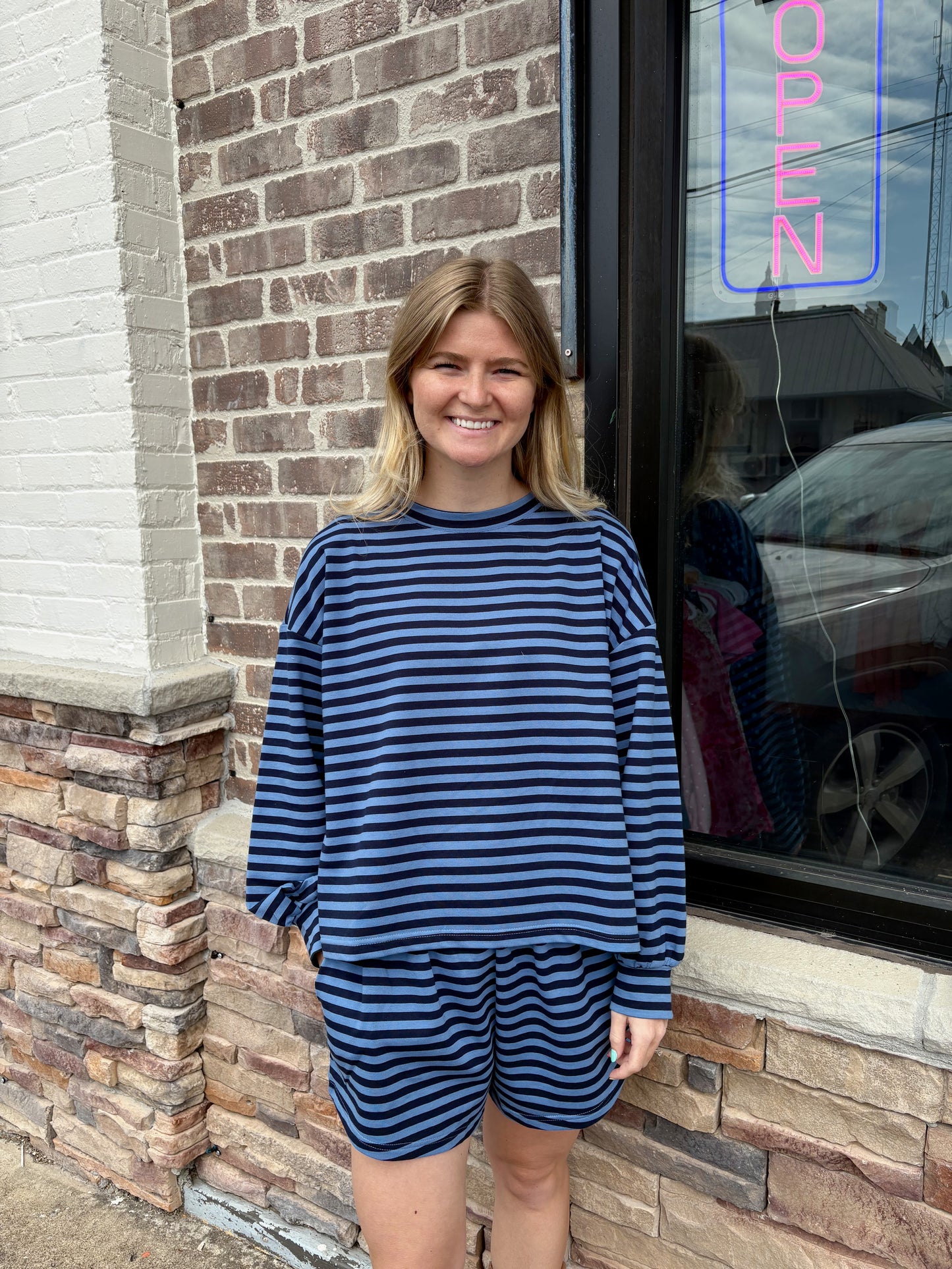 Oversized Semi Crop Striped LS