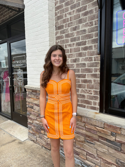 Orange Lace Trim Mini Dress