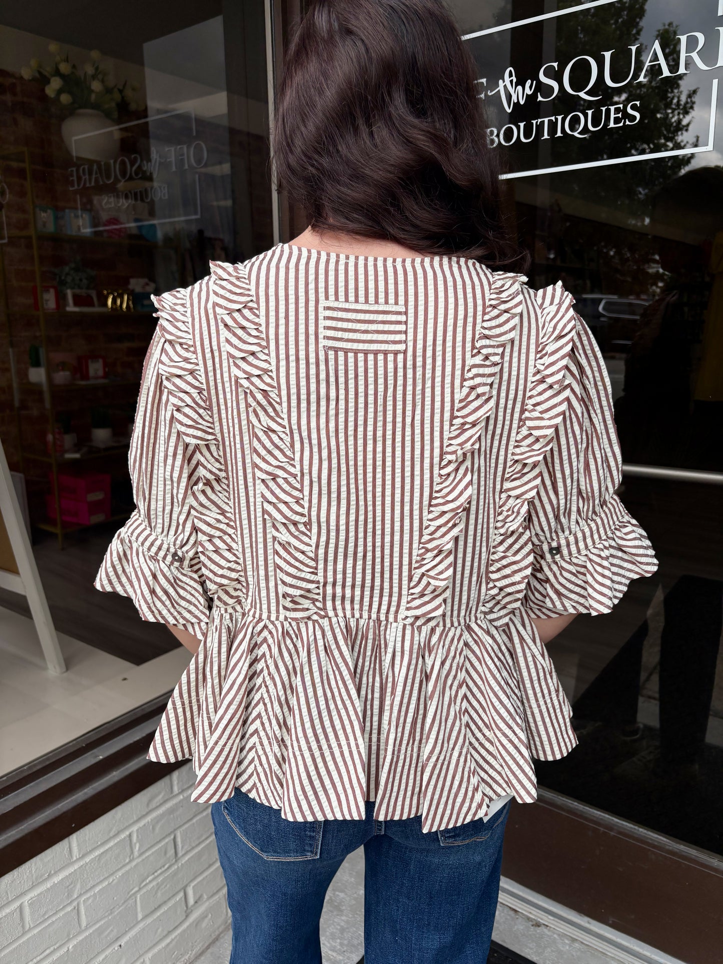 Brown Ruffle Collar Blouse