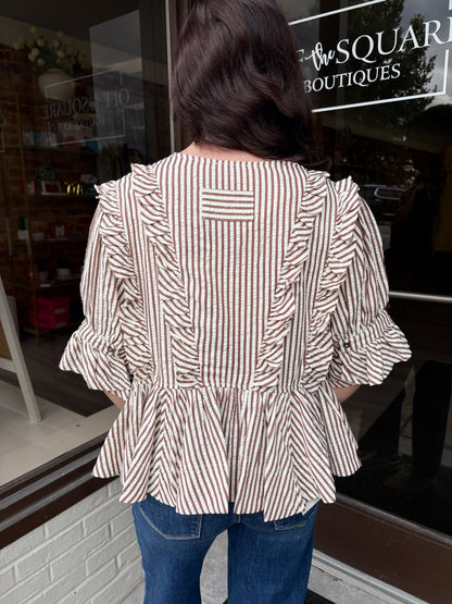 Brown Ruffle Collar Blouse