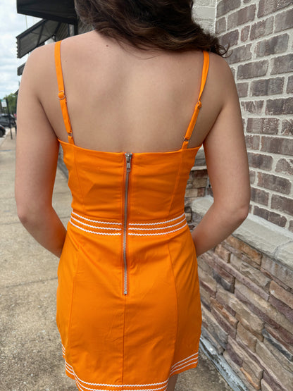 Orange Lace Trim Mini Dress