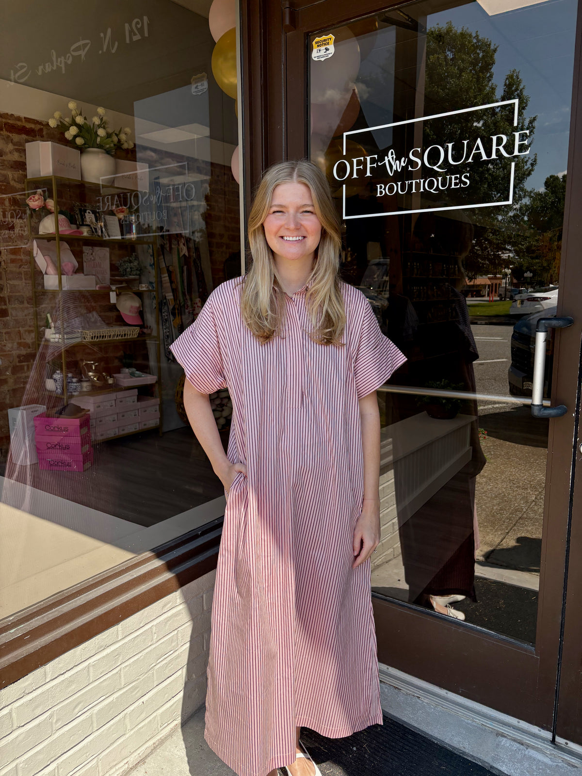 Pink w Brown Pinstripe Maxi