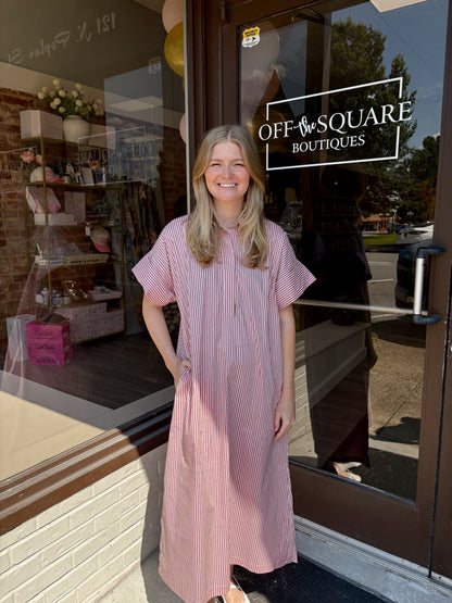 Pink w Brown Pinstripe Maxi