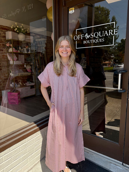 Pink w Brown Pinstripe Maxi