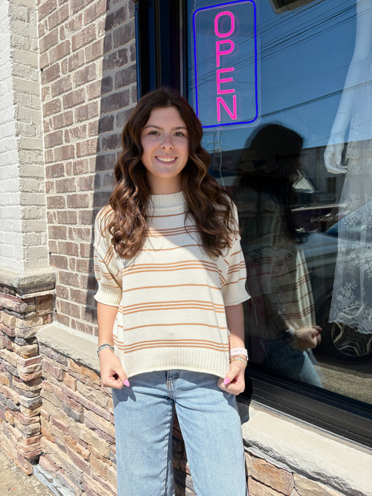 Honey Striped SS Ribbed Sweater