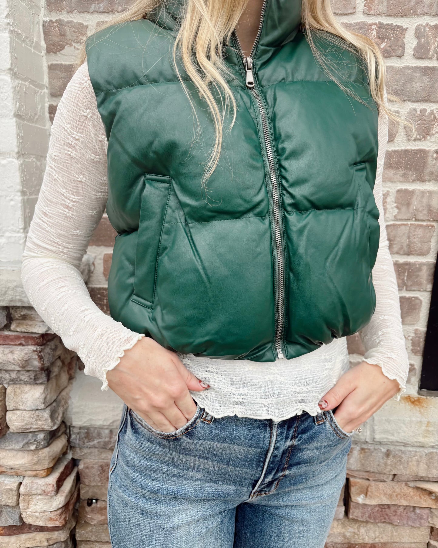 Faux Leather Puffer Green